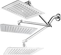 AquaSpa Giant 9-inch Diagonal Square Rain Shower Head PLUS 11-inch Solid Brass Angle Adjustable Extension Arm. 121 Jets with Rub-Clean Nozzles. Front and Back All-Chrome Finish. Sleek Square Design/Square/Chrome