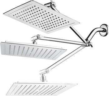 AquaSpa Giant 9-inch Diagonal Square Rain Shower Head PLUS 11-inch Solid Brass Angle Adjustable Extension Arm. 121 Jets with Rub-Clean Nozzles. Front and Back All-Chrome Finish. Sleek Square Design/Square/Chrome