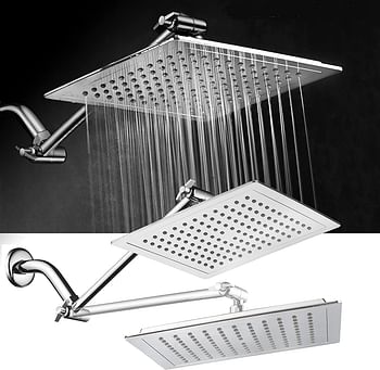 AquaSpa Giant 9-inch Diagonal Square Rain Shower Head PLUS 11-inch Solid Brass Angle Adjustable Extension Arm. 121 Jets with Rub-Clean Nozzles. Front and Back All-Chrome Finish. Sleek Square Design/Square/Chrome