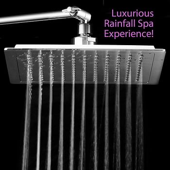 AquaSpa Giant 9-inch Diagonal Square Rain Shower Head PLUS 11-inch Solid Brass Angle Adjustable Extension Arm. 121 Jets with Rub-Clean Nozzles. Front and Back All-Chrome Finish. Sleek Square Design/Square/Chrome