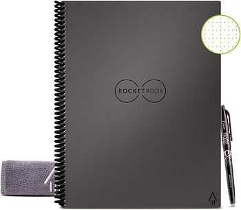 Rocketbook Smart Reusable Notebook - Dot-Grid Eco-Friendly Notebook with 1 Pilot Frixion Pen & 1 Microfiber Cloth Included - Deep Space Gray Cover, Letter Size (8.5" x 11") (EVR-L-K-A)