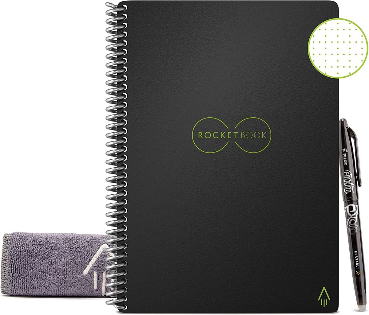 Rocketbook Smart Reusable Notebook - Dot-Grid Eco-Friendly Notebook with 1 Pilot Frixion Pen & 1 Microfiber Cloth Included - Infinity Black Cover, Executive Size (6" x 8.8"), Model Number: EVR-E-K-A Inifinity Black/Executive