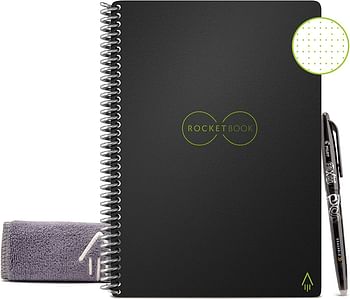 Rocketbook Smart Reusable Notebook - Dot-Grid Eco-Friendly Notebook with 1 Pilot Frixion Pen & 1 Microfiber Cloth Included - Deep Space Gray Cover, Letter Size (8.5" x 11") (EVR-L-K-A)