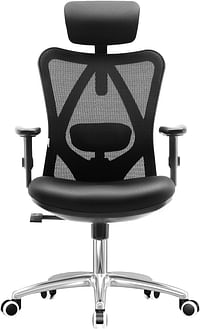 SIHOO Office Chair Ergonomic Office Chair, Breathable Mesh Design High Back Desk Chair with Adjustable Headrest and Lumbar Support (Black) 70D x 70W x 107H centimeters