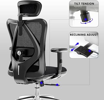 SIHOO Office Chair Ergonomic Office Chair, Breathable Mesh Design High Back Desk Chair with Adjustable Headrest and Lumbar Support (Black) 70D x 70W x 107H centimeters