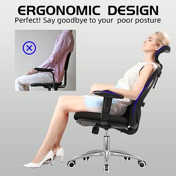 SIHOO Office Chair Ergonomic Office Chair, Breathable Mesh Design High Back Desk Chair with Adjustable Headrest and Lumbar Support (Black) 70D x 70W x 107H centimeters