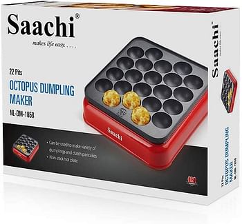 Saachi Octopus Dumpling / Japanese Tokoyaki / Poffertjes / Paniyaram Maker, NL-DM-1858 /Red/22pits of 2.2cm each