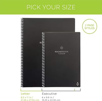 Rocketbook Fusion Smart Reusable Notebook - Calendar, To-Do Lists, and Note Template Pages with 1 Pilot Frixion Pen & 1 Microfiber Cloth Included - Lunar Winter Cover, Executive Size (6" x 8.8")