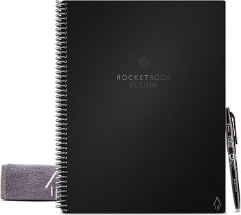 Rocketbook Fusion Smart Reusable Notebook - Calendar, To-Do Lists, and Note Template Pages with 1 Pilot Frixion Pen & 1 Microfiber Cloth Included - Lunar Winter Cover, Executive Size (6" x 8.8")