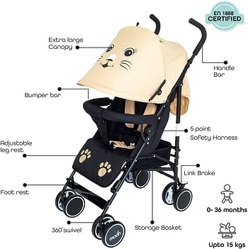 Moon Safari-Ultra light weight/Compact fold Travel/Character Stroller/Pram/Pushchair suitable for Babies/infant/kids(From 3 Months to 3 Years) upto 20 kg -Biege