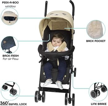 Moon Safari-Ultra light weight/Compact fold Travel/Character Stroller/Pram/Pushchair suitable for Babies/infant/kids(From 3 Months to 3 Years) upto 20 kg -Biege