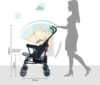 Moon Safari-Ultra light weight/Compact fold Travel/Character Stroller/Pram/Pushchair suitable for Babies/infant/kids(From 3 Months to 3 Years) upto 20 kg -Biege