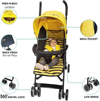 Moon Safari-Ultra light weight/Compact fold Travel/Character Stroller/Pram/Pushchair suitable for Babies/infant/kids(From 3 Months to 3 Years) upto 20 kg -Bee