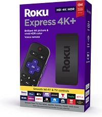 Roku Express 4K+ 2021 | Streaming Media Player HD/4K/HDR with Smooth Wireless Streaming and Roku Voice Remote with TV Controls, includes Premium HDMI Cable
