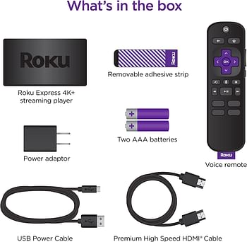 روكو إكسبريس 4K+ 2021 | مشغل وسائط بث اتش دي / 4 كيه / اتش دي ار مع تدفق لاسلكي سلس وصوت روكو مع أجهزة التلفزيون تتضمن كابل HDMI بريميوم