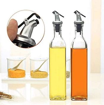 Showay Glass Storage Bottle Dispenser Cruet Seasoning Set (Transparent, 250ml, 250ml) - Pack of 2
