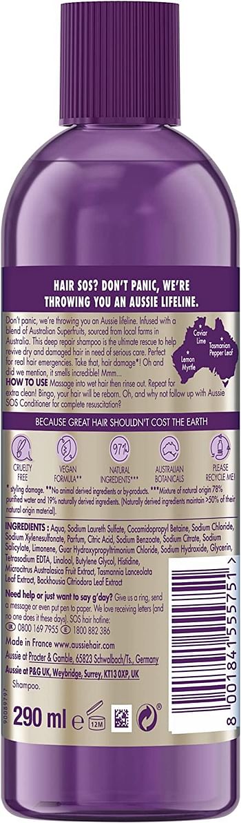 Aussie Hair Care SOS Deep Repair Shampoo For Dry and Damaged Hair 290ml