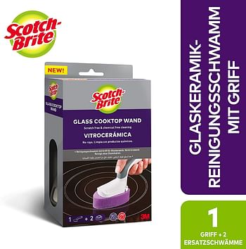 Scotch-Brite Glass Cooktop Cleaning Wand 720-Ct, Scratch Free And Chemical Free Cleaning, For Glass Stovetops, Tackle Burnt-On Messes, Cleans With Just Water. 1 Wand + 2 Refill Heads/Pack