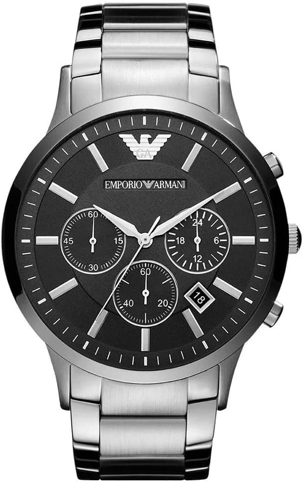 Emporio Armani Men's Chronograph Quartz Watch with Stainless Steel Strap AR2460, 2t Dark/Silver Bracelet