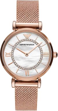 Emporio Armani Gianni T-Bar Mother of Pearl Dial Ladies Watch AR11320 32 millimeters Rose Gold tone