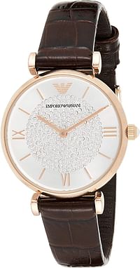 Emporio Armani Women's Silver Dial Leather Analog Watch - AR11269, Rose Gold & Brown