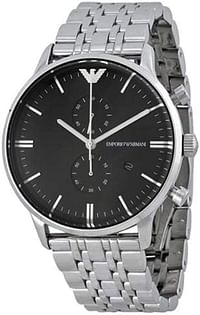 Emporio Armani Men's Black Dial Stainless Steel Band Watch - AR0389 - 40 MM - Siver