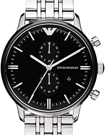 Emporio Armani Men's Black Dial Stainless Steel Band Watch - AR0389 - 40 MM - Siver