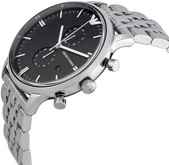 Emporio Armani Men's Black Dial Stainless Steel Band Watch - AR0389 - 40 MM - Siver