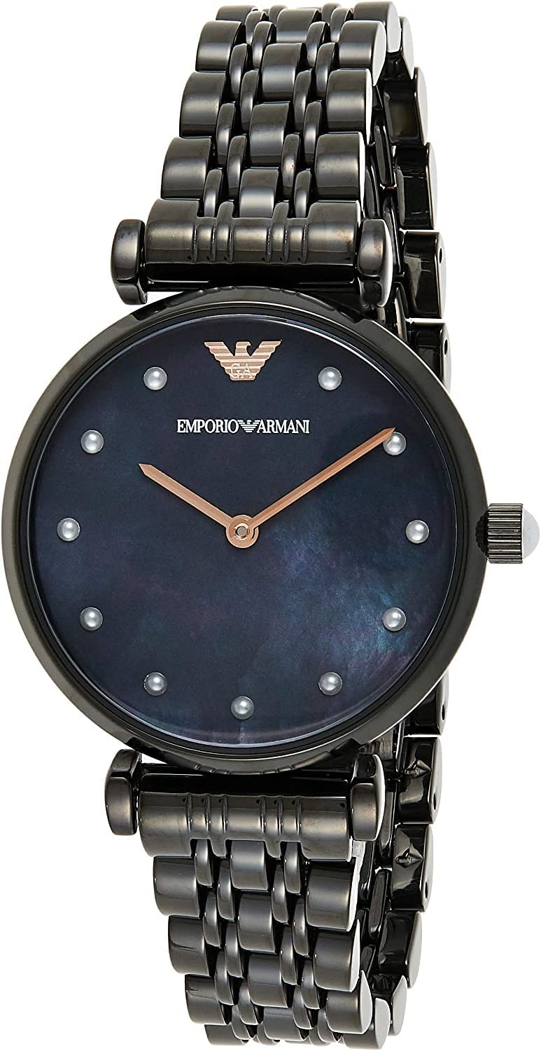 Emporio Armani Women's Black Dial Stainless Steel Analog Watch - AR11268 Black, 32 millimeters