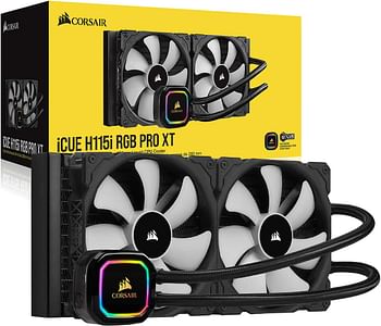 Corsair iCUE H115i PRO XT RGB Liquid CPU Cooler (280mm Radiator, Two 140mm Corsair ML Series PWM Fans, 400 to 2,000 RPM, Advanced RGB Lighting and Fan Control with Software, Easy to Install) Black