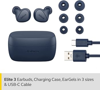 Jabra Elite 3 In Ear Wireless Bluetooth Earbuds – Noise isolating True Wireless buds with 4 built-in Microphones for Clear Calls, Rich Bass, Customizable Sound, and Mono Mode - Dark Grey