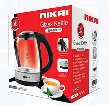 Nikai Electric Kettle 1.2 Litres 2200W Glass Pot NK303G  1.2 Litres glass