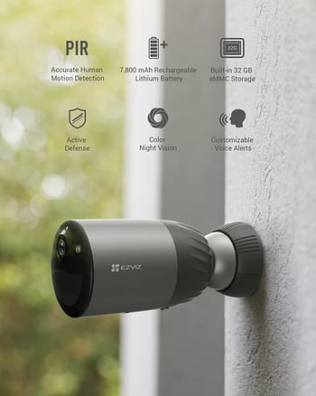 EZVIZ Battery Security Camera Outdoor with 210-Day Battery Life, 1080P Colour Night Vision, Built-in 32 GB eMMC, Two-way Audio, Waterproof, PIR, No Base Station Required, Work with Solar Panel (BC1C)/One Size/Black