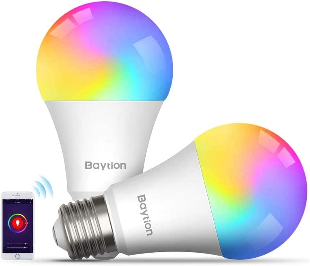 LED Smart Bulb, Baytion 10W Smart WiFi Light Bulb 2-Pack Work with Alexa,Echo,Google Home and Siri, No Hub Required,E27 Multi Colors