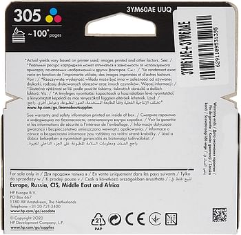 HP 305 Black Original Ink Cartridge (1) + HP 305 Tri-color Original Ink Cartridge(1)/Plain/Multi color/one size