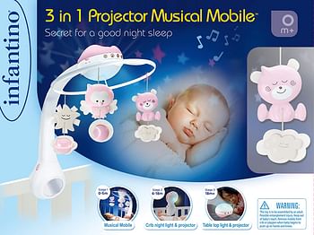 Infantino Baby 3 in 1 projector musical mobile projector|Child Sleeping Aids|Night light with music|Stroller Toys & Accessories| (Pink)