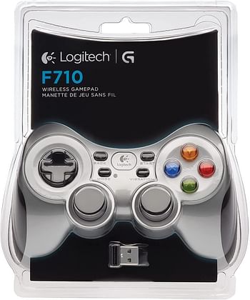 Logitech G F710 Wireless Gamepad, 2.4 GHz Wireless with USB Nano-Receiver, Controller Dual Vibration Feedback, 4 Switch D-Pad, PC/Steam/Windows/AndroidTV - F710 Controller - Grey, Blue