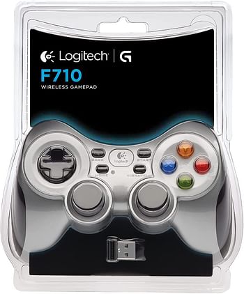 Logitech G F710 Wireless Gamepad, 2.4 GHz Wireless with USB Nano-Receiver, Controller Dual Vibration Feedback, 4 Switch D-Pad, PC/Steam/Windows/AndroidTV - F710 Controller - Grey, Blue