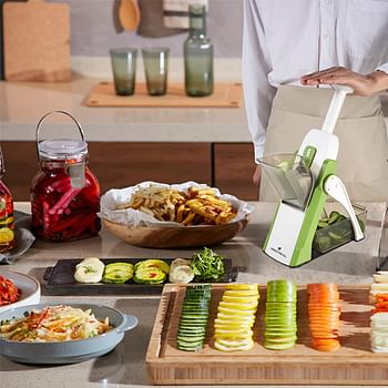 SHOWAY Vegetable Cutter Mandoline Slicer ONCE FOR ALL Food Chopper Dicer Fruit French Fry Julinner Green