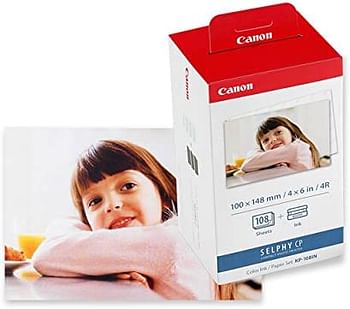 Canon KP-108 Color Ink Paper Set, Postcard Size 100 x 148 mm, 108 Sheets Selphy CP, 3115B00[(AA], White 1 Pack