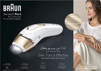 Braun Silk·Expert Pro 5 Pl5014 Latest Generation Ipl, Permanent Visible Hair Removal /White/One Size