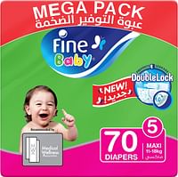 Fine Baby Diapers Size 5 (11-18 kg) Maxi, 70 count, mega pack - NEW Double Lock leak barriers