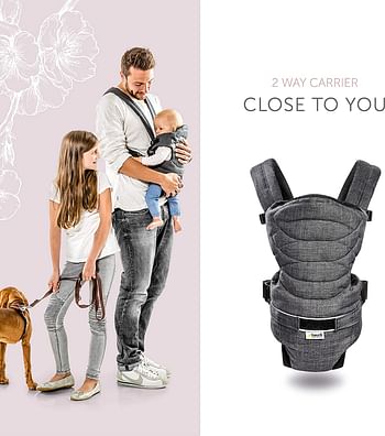 Hauck 2 Way Carrier, Ergonomic Baby Carrier, 0M+ to 12 kg - Charcoal 2 - Way Carrier/Grey/12 Kilograms