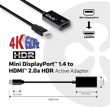 MINI DP 1.4 MALE - HDMI 2.0A M/F 4K 60HZ HDR SUPP./Black/One Size