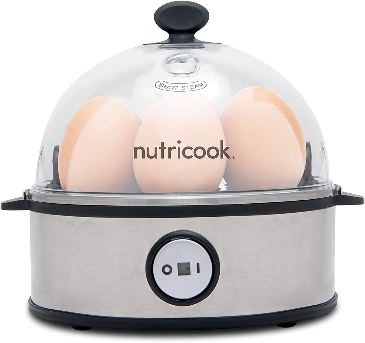 NutriCook Rapid Egg Cooker: 7 Egg Capacity Electric Egg Cooker for Boiled Eggs, Poached Eggs, Scrambled Eggs, or Omelettes with Auto Shut Off Feature - Copper Silver