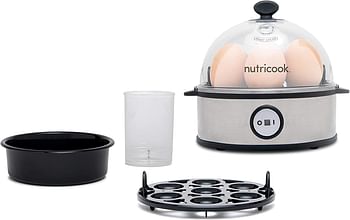 NutriCook Rapid Egg Cooker: 7 Egg Capacity Electric Egg Cooker for Boiled Eggs, Poached Eggs, Scrambled Eggs, or Omelettes with Auto Shut Off Feature - Copper Silver