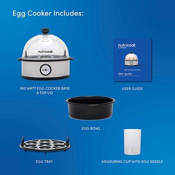 NutriCook Rapid Egg Cooker: 7 Egg Capacity Electric Egg Cooker for Boiled Eggs, Poached Eggs, Scrambled Eggs, or Omelettes with Auto Shut Off Feature - Copper Silver