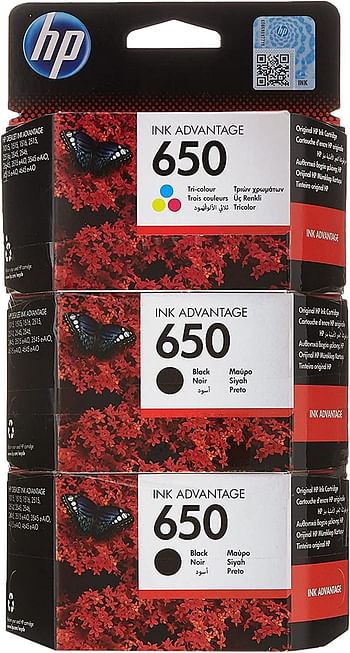 Hp 650 2 Black + 1 Color Original Ink Cartridge Cz101+102Ak