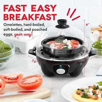 Dash Rapid Egg Cooker: 6 Egg Capacity Electric Egg Cooker for Hard Boiled Eggs, Poached Eggs, Scrambled Eggs, or Omelets with Auto Shut Off Feature, Black