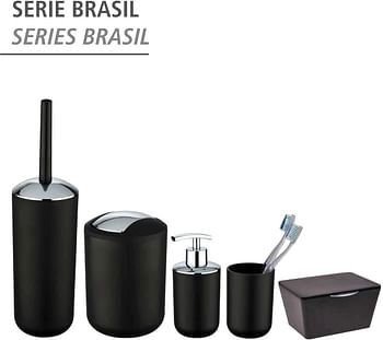 WENKO, Swing Cover Bin Brasil, Plastic, Home and Bathroom Waste Trash Can, Lidded Dustbin, Lightweight & Sturdy, 2 Litre, 14x21x14cm, Black